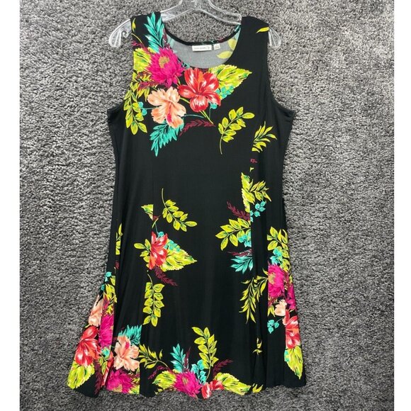 Susan Graves Sundress Women's Medium Black Floral Polyester Stretch Sleeveless - Picture 1 of 14